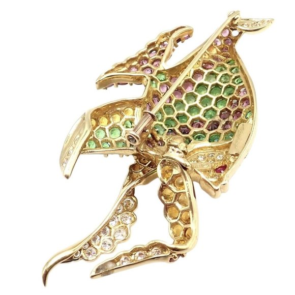 Authentic! Rare Jean Vitau 18k Yellow Gold Diamond Color Stone Angel Fish Brooch - Picture 3 of 12